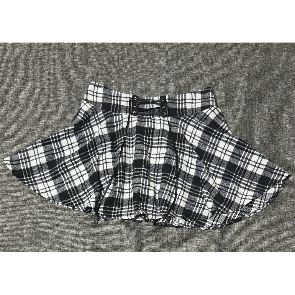 Cider Women XL Skort Black White Plaid Wool Blend Lace Up Front Mini
